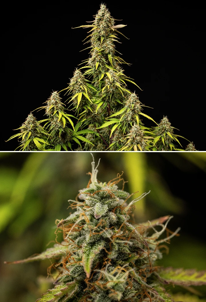 Atlas F1 Grow Report: Week 9 Final Ripening Atlas F1 cannabis plant during week 9 of the grow report, showing fully ripened buds, dense trichome coverage, orange pistils, fading leaves, and mature flowering growth.