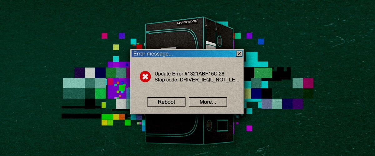 An illustration of a 4×4 (120×120 cm) grow tent with a pop-up error message reading 