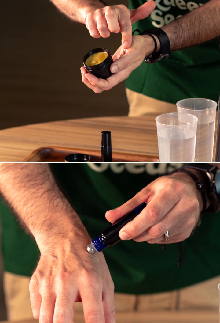 Applying Natural Cannabis Balm to the Skin Learn how to apply homemade cannabis balm or roll-on oil to the skin as the final step in your natural balm routine.