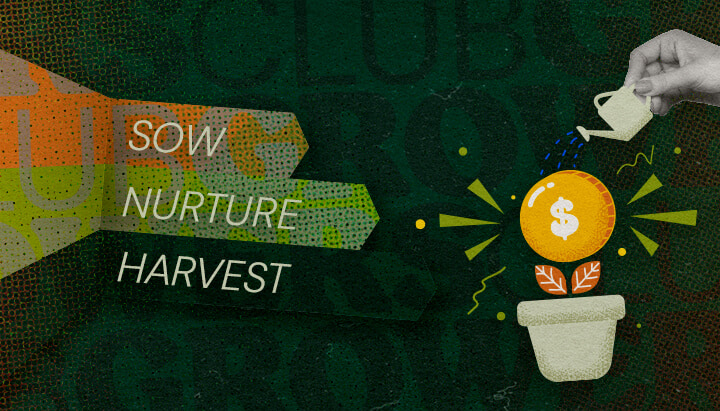 Sow Nurture Harvest Process An illustration depicting the cannabis growing process with the words
