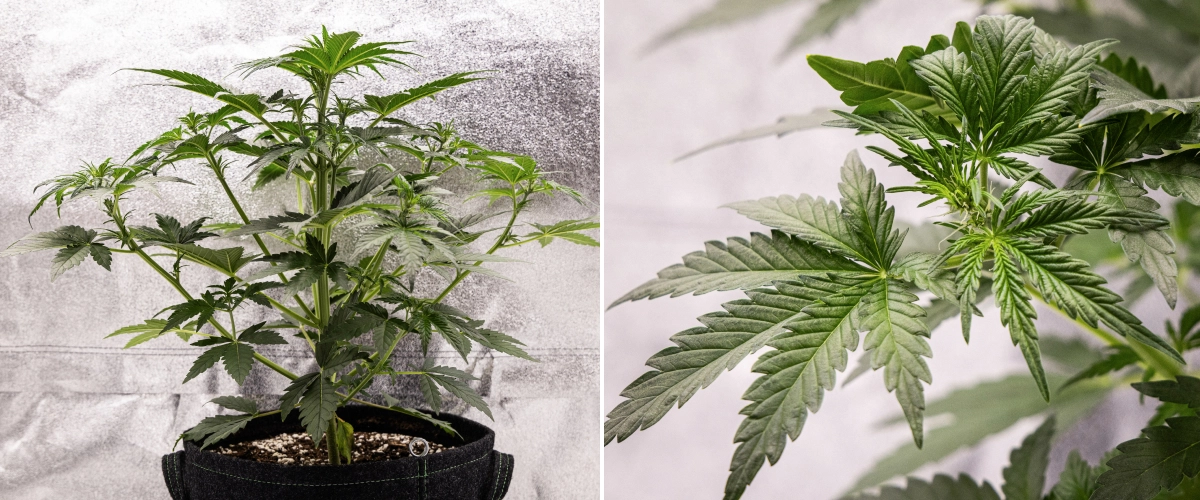 Royal Creamatic Grow Report: Week 4 Early Flowering Royal Creamatic cannabis plant in week 4, showing early flowering, healthy green foliage, fresh pistils, and strong branch development.