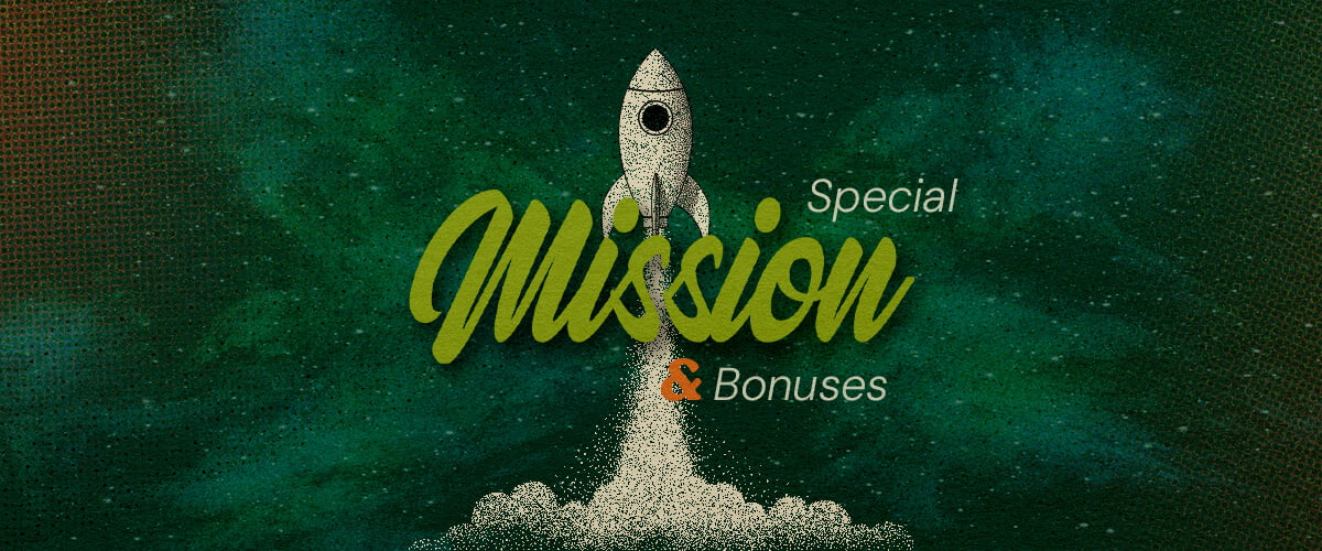 Special Missions and Bonuses Announcement An illustration of a rocket launching into space with the text