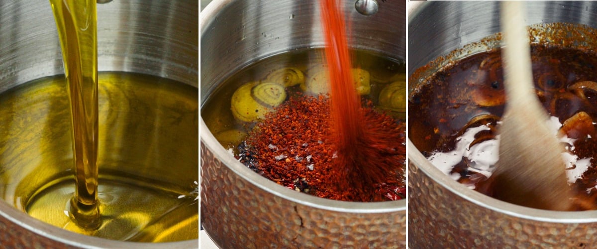 Step 2: Heat the Oil and Infuse with Cannabis and Chilli Heating olive oil and adding chilli flakes, aromatics, and decarboxylated cannabis in a saucepan to infuse chilli cannabis oil