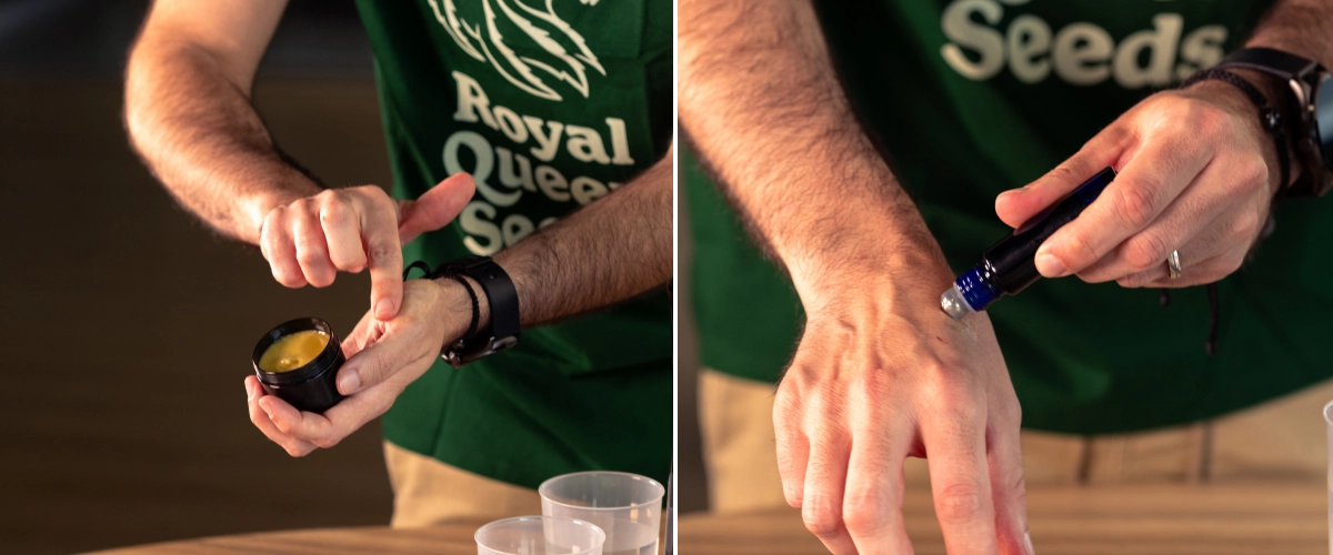 Learn how to apply homemade cannabis balm or roll-on oil to the skin as the final step in your natural balm routine.