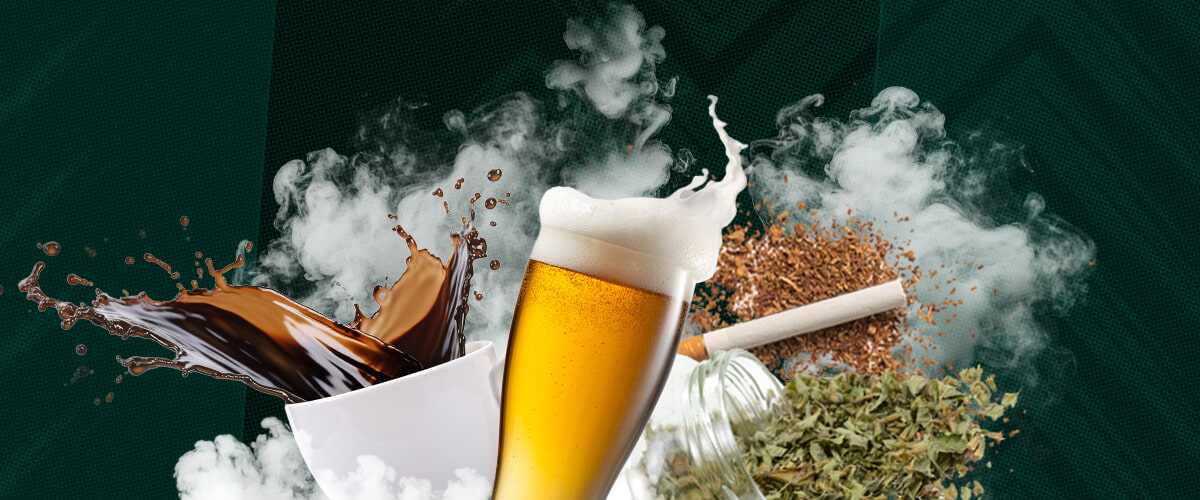 Most Used Psychoactive Substances: Caffeine, Alcohol, Nicotine, and Cannabis Explore the most used psychoactive substances: caffeine, alcohol, nicotine, and cannabis. This image highlights their effects and widespread global use. Learn about common psychoactive drugs.