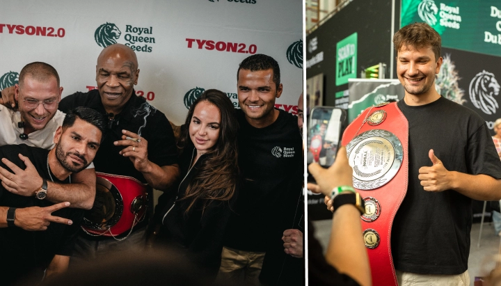 Mike Tyson Meets Royal Queen Seeds Team See Mike Tyson with the Royal Queen Seeds team during the TYSON 2.0 event, celebrating cannabis culture and community.