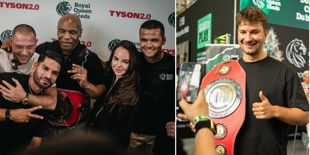 Mike Tyson Meets Royal Queen Seeds Team See Mike Tyson with the Royal Queen Seeds team during the TYSON 2.0 event, celebrating cannabis culture and community.