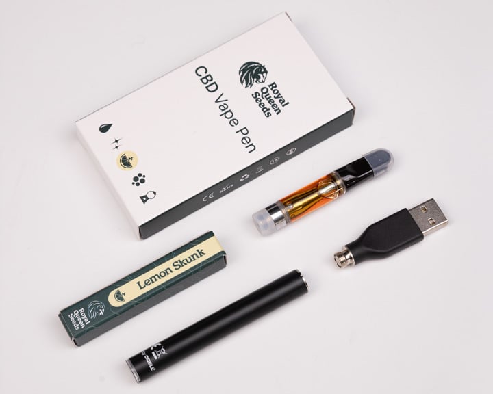 black box with a white label reading vape kit and royal gorilla containing pen cartridge usb charger