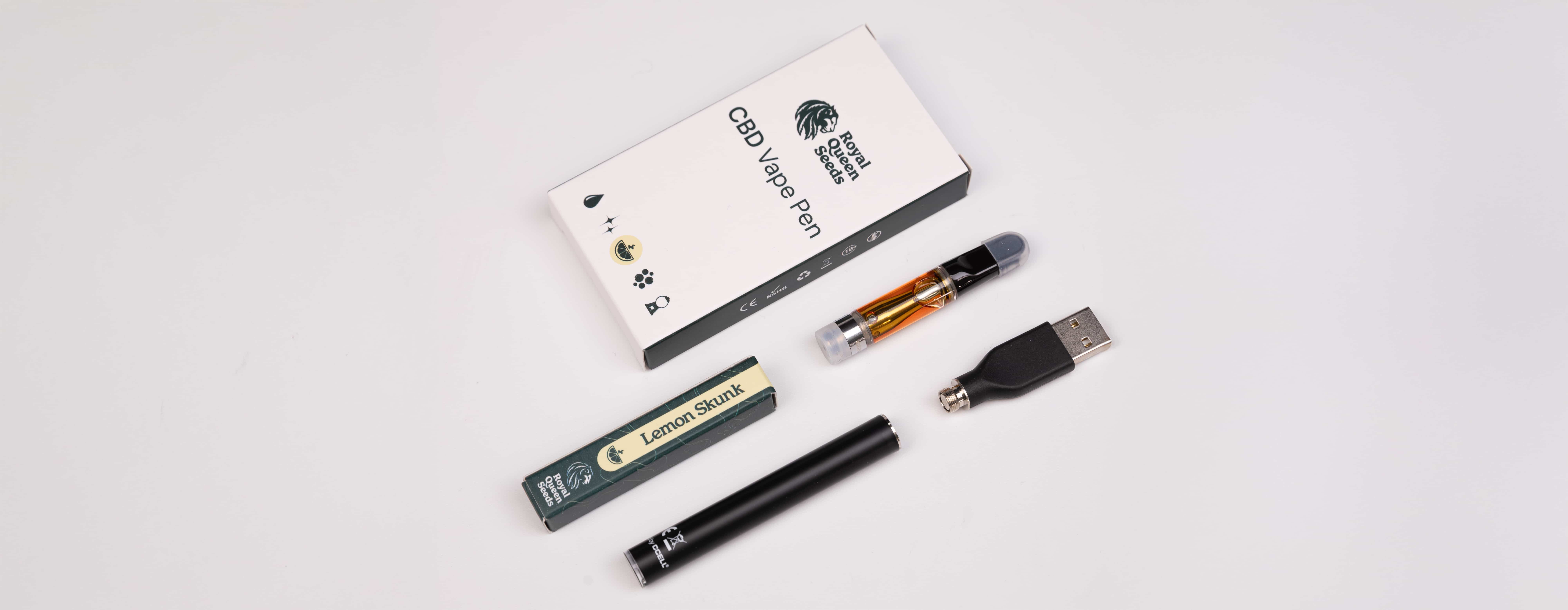 black box with a white label reading vape kit and royal gorilla containing pen cartridge usb charger