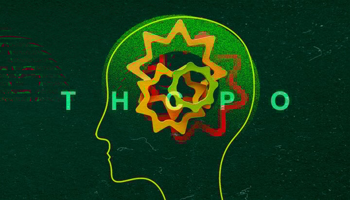 Vibrant illustration of a human head silhouette with colorful interlocking gears and the text 