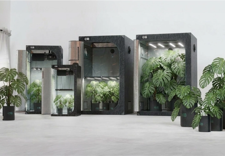 Indoor grow tents alongside grow bags and plant containers in a modern setup, highlighting optimized drainage, root aeration, and efficient water use